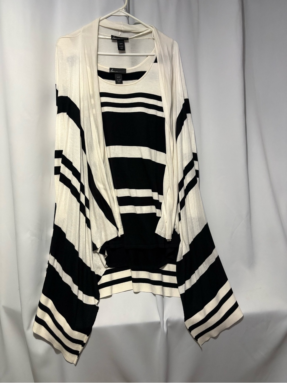 Lane Bryant Black and White Striped Open-Front Cardigan & Tank Top